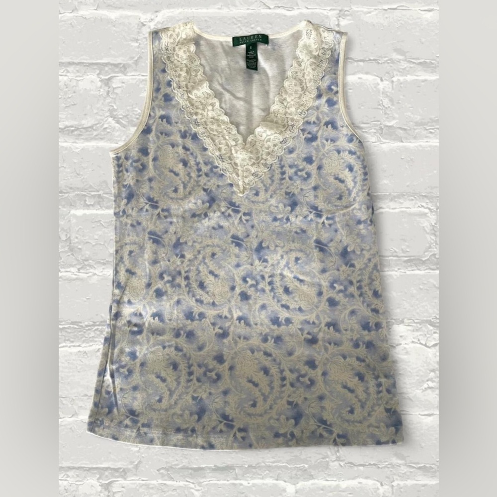 Lauren by Ralph Lauren Lace Trim Floral Tank Top - Picture 4 of 4